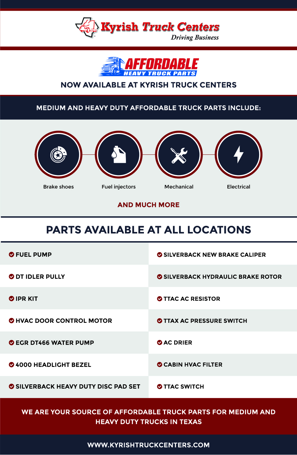Affordable Truck Parts Offered by Kyrish Truck Centers